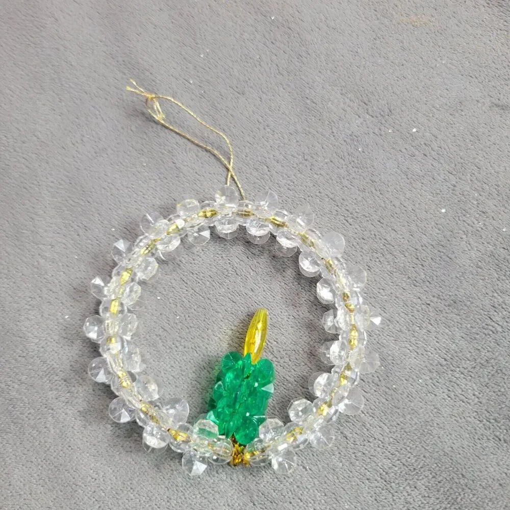 Crystal Beaded Wreath Ornament With Green Candle Accent For Home Decor & Holiday